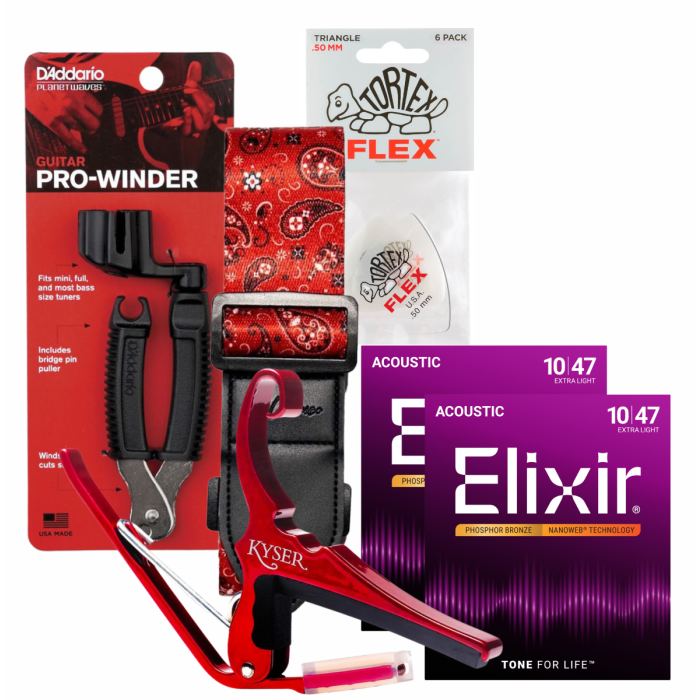 Valentine’s Day Guitar Accessories Bundle – Red Paisley Edition