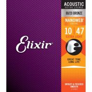 Elixir Strings 11002 Nanoweb 8020 Acoustic Guitar Strings .010-.047 Extra Light