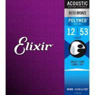 Elixir Strings 11050 Polyweb 8020 Bronze Acoustic Guitar Strings .012-.053 Light