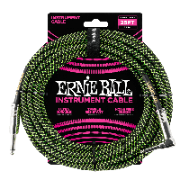 Ernie Ball 25' Braided Straight / Angle Instrument Cable - Black / Green  