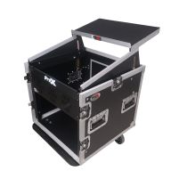 Prox PRT10MRLT 10U Vertical Rack Mount Flight Case with 10U Top for Mixer Combo Amp Rack with Laptop Shelf and Caster Wheels