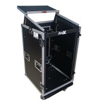 Prox PRT18MRLT 18U Vertical Rack Mount Flight Case with 10U Top for Mixer Combo Amp Rack with Laptop Shelf and Caster Wheels