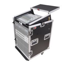 Prox PRT14MRLT 14U Vertical Rack Mount Flight Case with 10U Top for Mixer Combo Amp Rack with Laptop Shelf and Caster Wheels