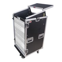 Prox PRT18MRLT 18U Vertical Rack Mount Flight Case with 10U Top for Mixer Combo Amp Rack with Laptop Shelf and Caster Wheels