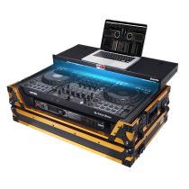Prox PRXSDDJFLX10WLTFGLDLED Flight Style Road Case For Pioneer DDJ-FLX10 DJ Controller with Laptop Shelf 1U Rack Space and Wheel