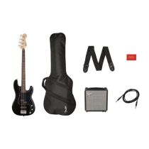 Squier Affinity Series Precision Bass PJ Pack, Laurel Fingerboard, Black, Gig Bag, Rumble 15 - 120V