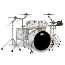 DWe Complete Kit Bundle, White Marine Pearl Finish Ply, 5-Piece drum set with cymbals and hardware