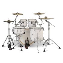 DWe Complete Kit Bundle, White Marine Pearl Finish Ply, 5-Piece drum set with cymbals and hardware