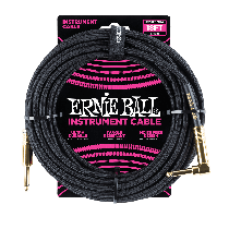 Ernie Ball 18' Braided Straight / Angle Instrument Cable - Black w/Gold Connectors