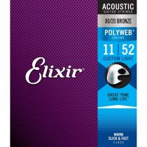 Elixir Strings 11025 Polyweb 80/20 Bronze Acoustic Guitar Strings .011-.052 Custom Light