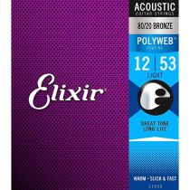Elixir Strings 11050 Polyweb 8020 Bronze Acoustic Guitar Strings .012-.053 Light