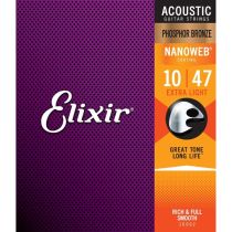 Elixir Strings 16002 Nanoweb Phosphor Bronze Acoustic Guitar Strings .010-.047 Extra Light