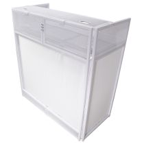Prox PRXFVISTAWHMK2 Vista DJ Booth Table Work Station with White Black Scrims and Carrying Bag White Frame