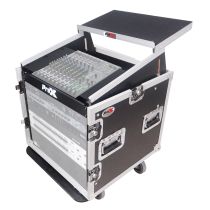 Prox PRT10MRLT 10U Vertical Rack Mount Flight Case with 10U Top for Mixer Combo Amp Rack with Laptop Shelf and Caster Wheels