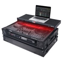 Prox PRXSDDJFLX10WLTBLLED ATA Flight Style Road Case For Pioneer DDJ-FLX10 DJ Controller with Laptop Shelf 1U Rack Space Wheels and LED Black Finish