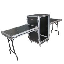 Prox PRT14RSP24DST 14U Vertical Shockproof Amp/Rack Case W/Dual Side Tables & 4 Casters (24" Rail to Rail)