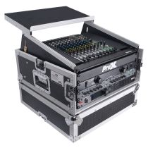 Prox PRT6MRLT 6U Vertical Rack Mount Flight Case with 10U Top for Mixer Combo Amp Rack with Laptop Shelf and Caster Wheels