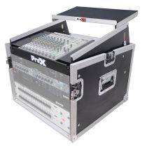 Prox PRT8MRLT 8U Vertical Rack Mount Flight Case with 10U Top for Mixer Combo Amp Rack with Laptop Shelf and Caster Wheels