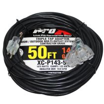 Prox PRXCP14350 50' Ft. 120VAC NEMA 15 Male to 3 Outlet Female Power-Extension Cord 14 AWG