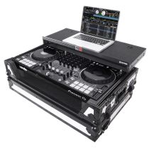 Prox PRXSDDJ1000WLTWH ATA Flight Case for Pioneer DDJ-1000 FLX6 SX3 DJ Controller with Laptop Shelf 1U Rack Space and Wheels - White Black