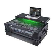 Prox PRXSFLX102UWLTBLLED Flight Style Road Case For Pioneer DDJ-FLX10 DJ Controller with Laptop Shelf 2U Rack Space Wheels - Black Finish