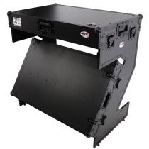 Prox PRXSZTABLEBLJR Z-Table Jr Folding DJ Table Mobile Workstation Flight Case Style with Handles and Wheels - Black Finish